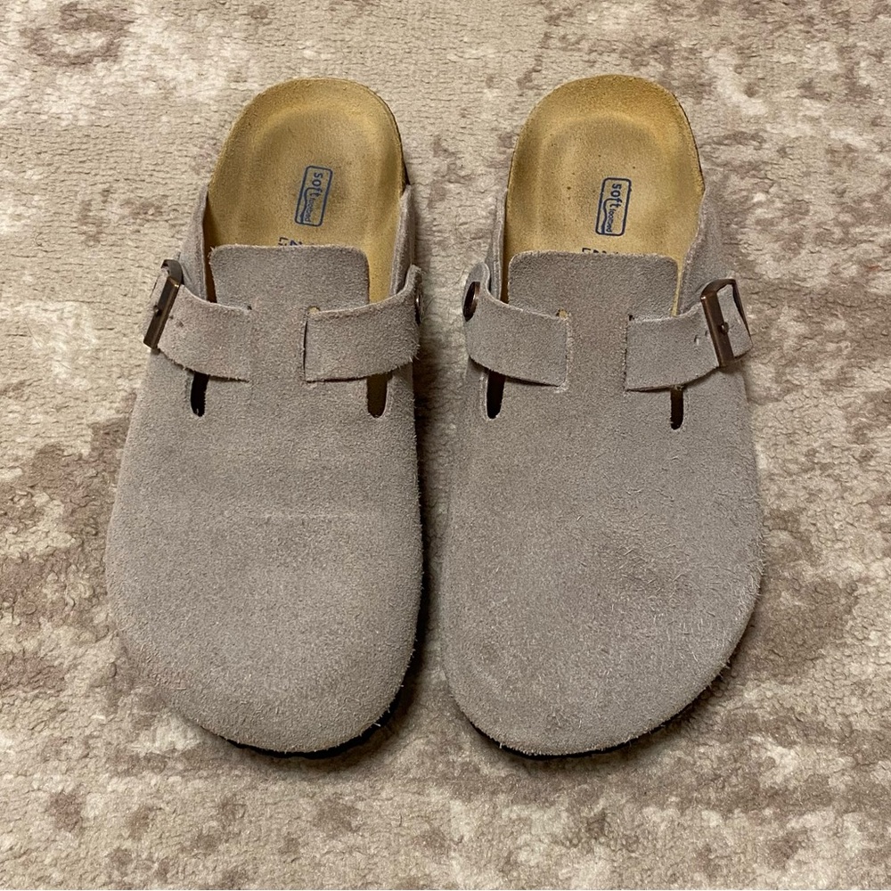 Birkenstock Taupe Suede Clogs